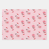 フェスティバルクリスマスピンクのフラミンゴタイル模様 ラッピングペーパーシート (正面)