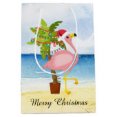 フェスティバルクリスマスピンクのフラミンゴ追加文字 ミディアムペーパーバッグ (正面)