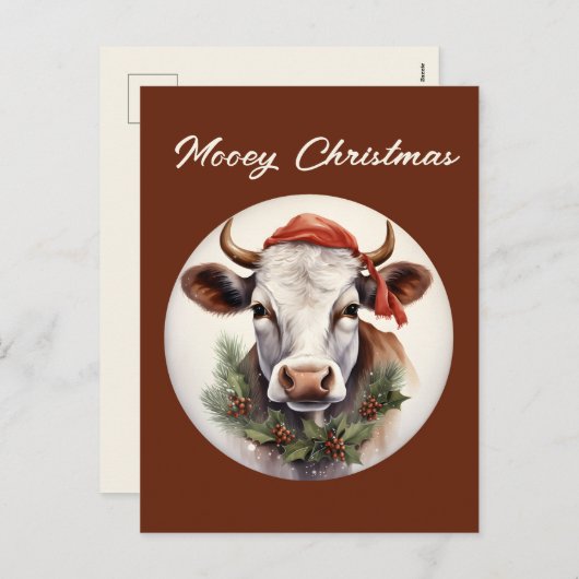 フェスティバルクリスマスファーム牛を追加文字休日 シーズンポストカード (正面/裏面)