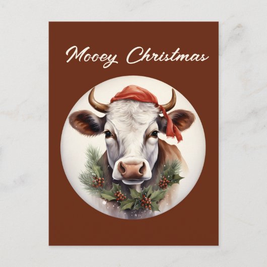 フェスティバルクリスマスファーム牛を追加文字休日 シーズンポストカード (正面)