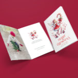 フェスティバルクリスマスフェアリーのパーソナル化写真 カード<br><div class="desc">赤いドレスのクリスマスの妖精とキャンディの杖、赤いメリークリスマスのタイポグラフィ、およびパーソナル文字。</div>