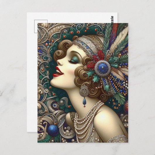 フェスティバルクリスマスフラッパーの女性 ポストカード (正面/裏面)