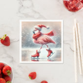 フェスティバルクリスマスフラミンゴアイススケートで滑る スタンダードカクテルナプキン (インサイチュ)
