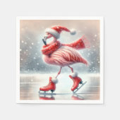 フェスティバルクリスマスフラミンゴアイススケートで滑る スタンダードカクテルナプキン (正面)