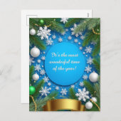 フェスティバルクリスマスフレームと松の枝 シーズンポストカード (正面/裏面)