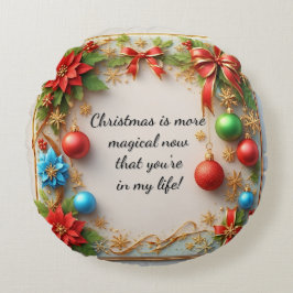 フェスティバルクリスマスフレーム（ポインセチア付） ラウンドクッション