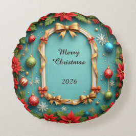 フェスティバルクリスマスフレーム（ポインセチア付） ラウンドクッション