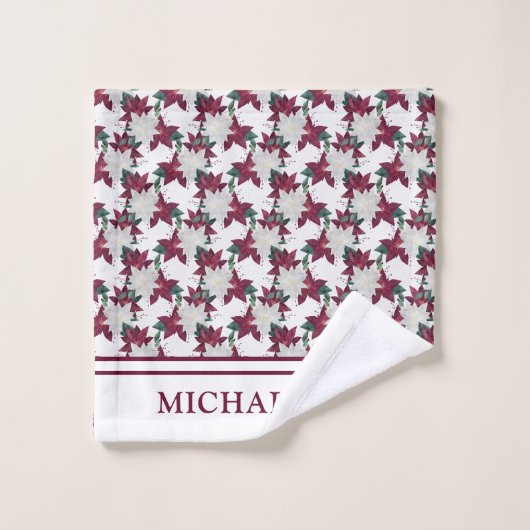 フェスティバルクリスマスフローラポインセチア・モノグラム バスタオルセット (ウォッシュタオル)