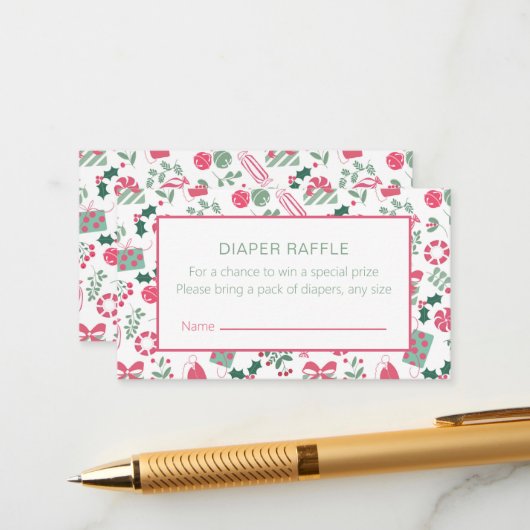 フェスティバルクリスマスベビーシャワーおむつラッフル エンクロージャーカード (正面/裏面インサイチュ)