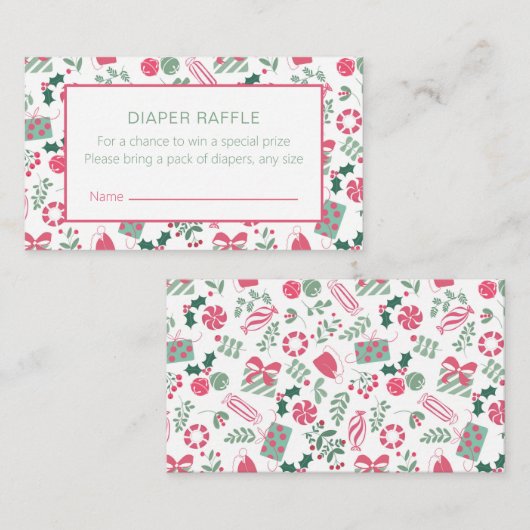 フェスティバルクリスマスベビーシャワーおむつラッフル エンクロージャーカード (正面/裏面)