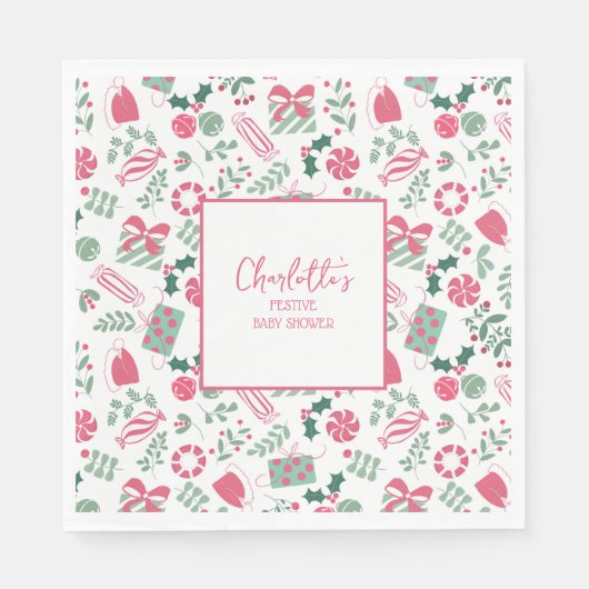 フェスティバルクリスマスベビーシャワー スタンダードランチョンナプキン (正面)