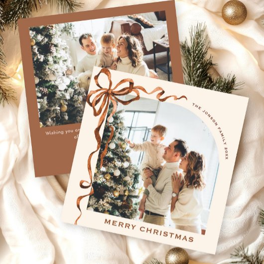 フェスティバルクリスマスベージュボホーリボン2写真 シーズンカード