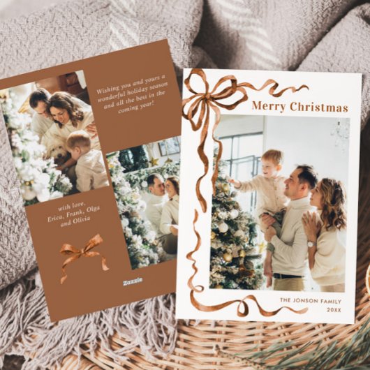 フェスティバルクリスマスベージュボホーリボン3写真 シーズンカード