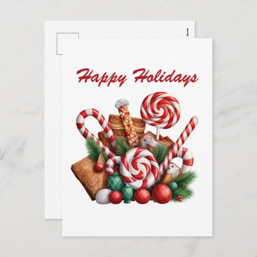 フェスティバルクリスマスペパーミント水彩追加文字 シーズンポストカード (正面/裏面)