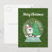 フェスティバルクリスマスペンギンスノーグローブホリデー シーズンポストカード (正面/裏面)