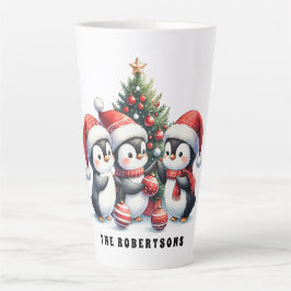 フェスティバルクリスマスペンギンモノグラムの カフェラテマグ