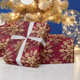 フェスティバルクリスマスホリデーゴールデンスノーフレーク ラッピングペーパー