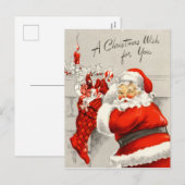 フェスティバルクリスマスホリデーサンタレトロヴィンテージ シーズンポストカード (正面/裏面)