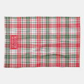 フェスティバルクリスマスホリデータータンチェックパーソナライズされた名 キッチンタオル (横)
