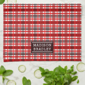 フェスティバルクリスマスホリデータータンチェックパーソナライズされた名 キッチンタオル (折り畳み)