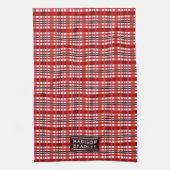 フェスティバルクリスマスホリデータータンチェックパーソナライズされた名 キッチンタオル (縦)