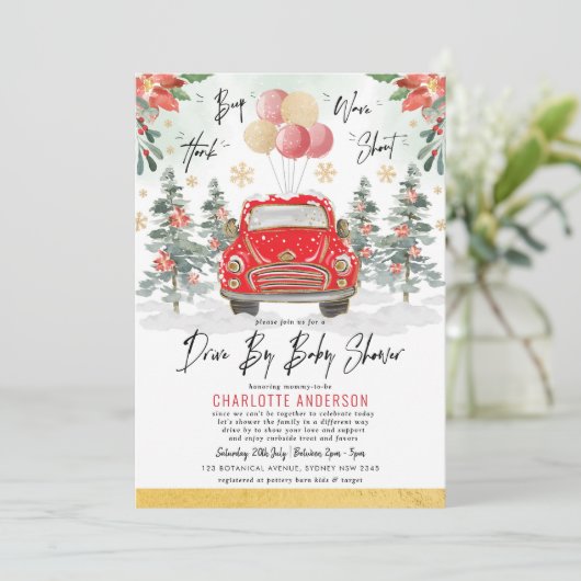 フェスティバルクリスマスホリデードライブバイベビーシャワー 招待状 (スタンド正面)