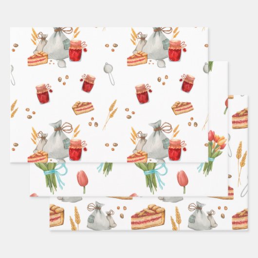 フェスティバルクリスマスホリデーベーキングトリートアンドドリンク ラッピングペーパーシート (セット)