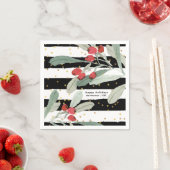 フェスティバルクリスマスホリデーボタニカルストライプ金ゴールド スタンダードカクテルナプキン (インサイチュ)