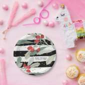 フェスティバルクリスマスホリデーボタニカルストライプ金ゴールド ペーパープレート (パーティー)