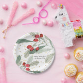 フェスティバルクリスマスホリデーボタニカルズ金ゴールドドット ペーパープレート (パーティー)