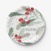 フェスティバルクリスマスホリデーボタニカルズ金ゴールドドット ペーパープレート (正面)