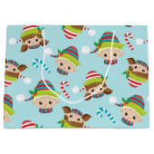 フェスティバルクリスマスホリデー小妖精や小人パターン ラージペーパーバッグ (正面)