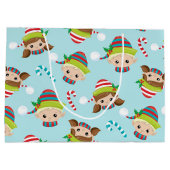 フェスティバルクリスマスホリデー小妖精や小人パターン ラージペーパーバッグ (裏面)