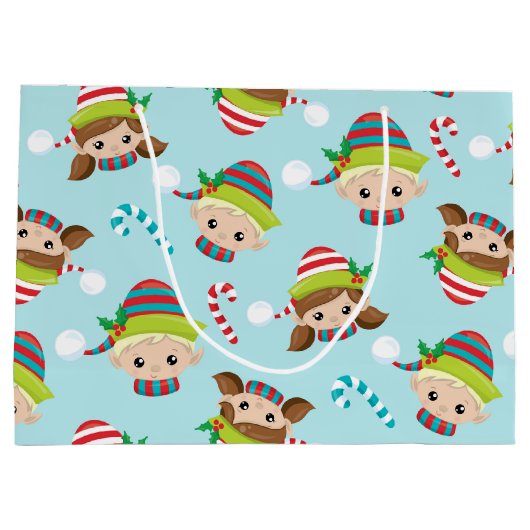 フェスティバルクリスマスホリデー小妖精や小人パターン ラージペーパーバッグ (裏面)