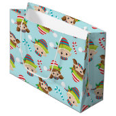フェスティバルクリスマスホリデー小妖精や小人パターン ラージペーパーバッグ (正面アングル)