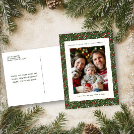 フェスティバルクリスマスホリーリーフホリデーフォトカード シーズンポストカード