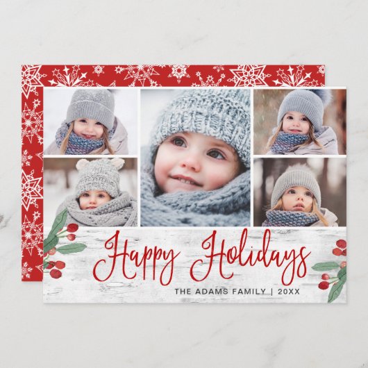 フェスティバルクリスマスホリー素朴ベリー5枚の写真 シーズンカード (正面/裏面)