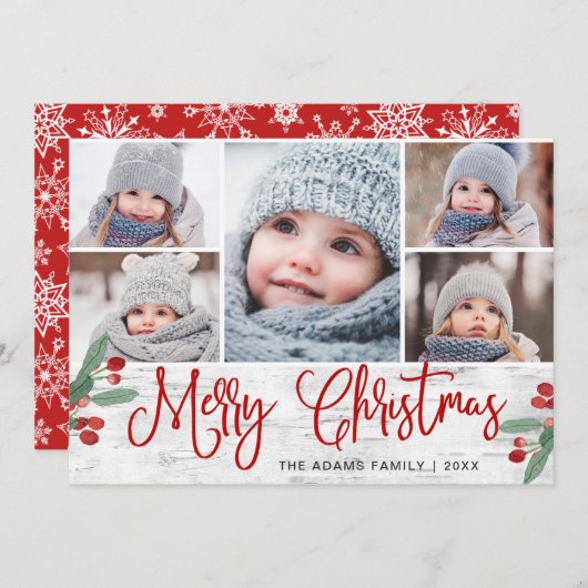 フェスティバルクリスマスホリー素朴ベリー5枚の写真 シーズンカード (正面/裏面)