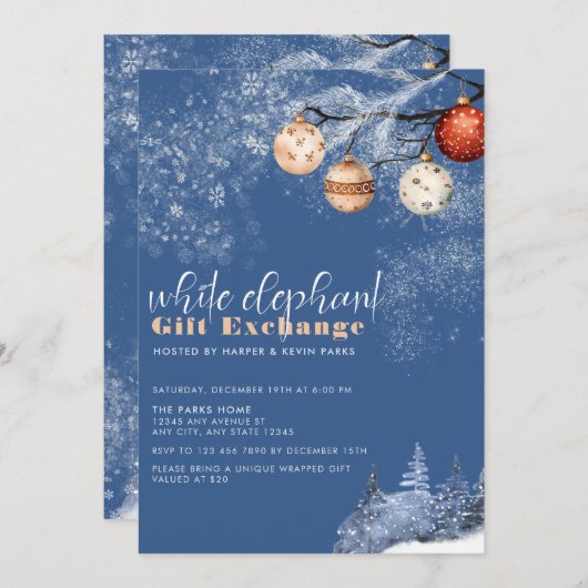 フェスティバルクリスマスホワイトエレファントギフト交換 招待状 (正面/裏面)