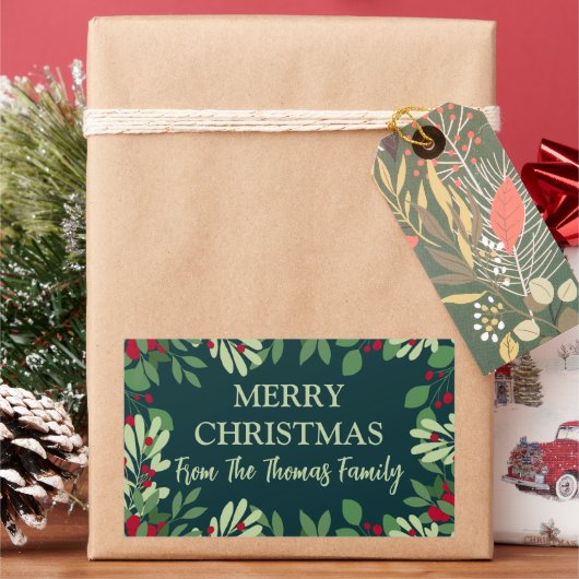 フェスティバルクリスマスボタニカルベリーファミリー名 長方形シール (クリスマス)