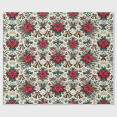 フェスティバルクリスマスポインセチアとベルズパターン ラッピングペーパー (フラット)