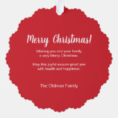 フェスティバルクリスマスポインセチアと松の写真 オーナメントカード (裏面)