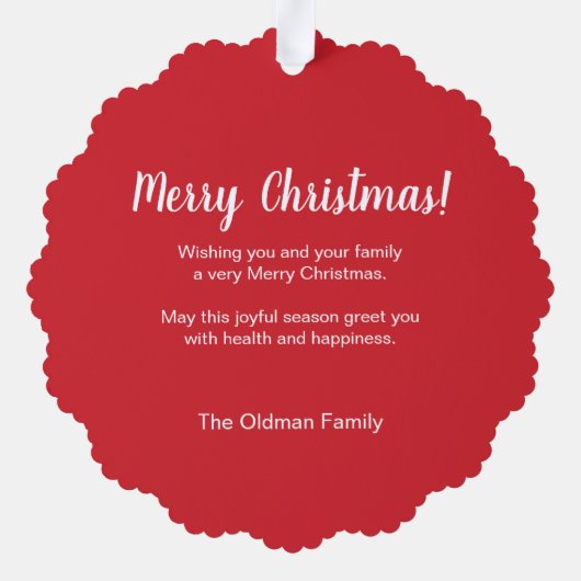 フェスティバルクリスマスポインセチアと松の写真 オーナメントカード (裏面)