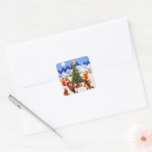 フェスティバルクリスマスマウンテンウッドランドアニマルファミリー スクエアシール (封筒)