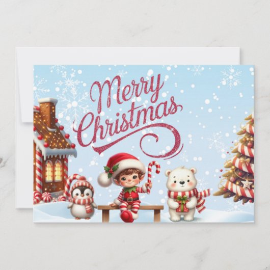 フェスティバルクリスマスマグと小妖精や小人、ペンギン招待状 招待状 (正面)