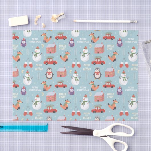 フェスティバルクリスマスマンガキツネ雪だるまカーペンギン 薄葉紙 (クラフト)