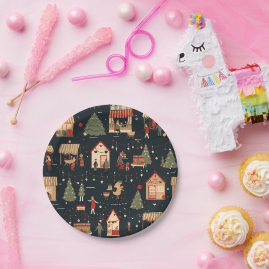 フェスティバルクリスマスマーケットパターン ペーパープレート (パーティー)