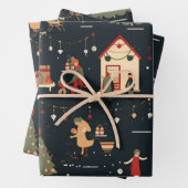 フェスティバルクリスマスマーケットパターン ラッピングペーパーシート (インサイチュ)