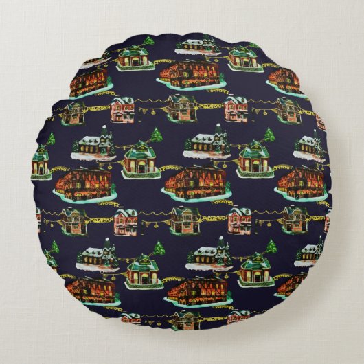 フェスティバルクリスマスライトアップタウンハウスツリー ラウンドクッション (正面)