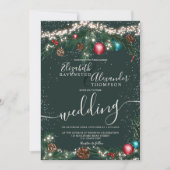 フェスティバルクリスマスライトパイン枝結婚雪 招待状 (正面)